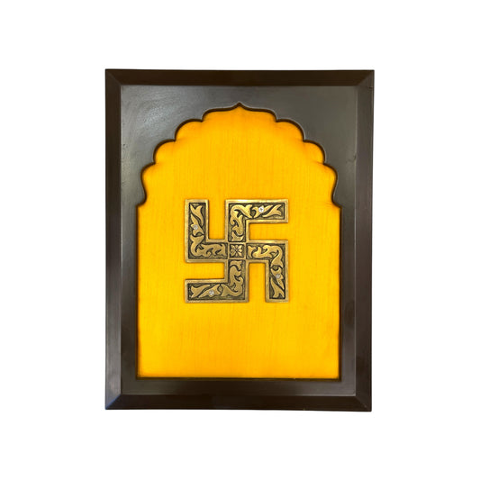 Swastik on Golden Silk in Wooden frame