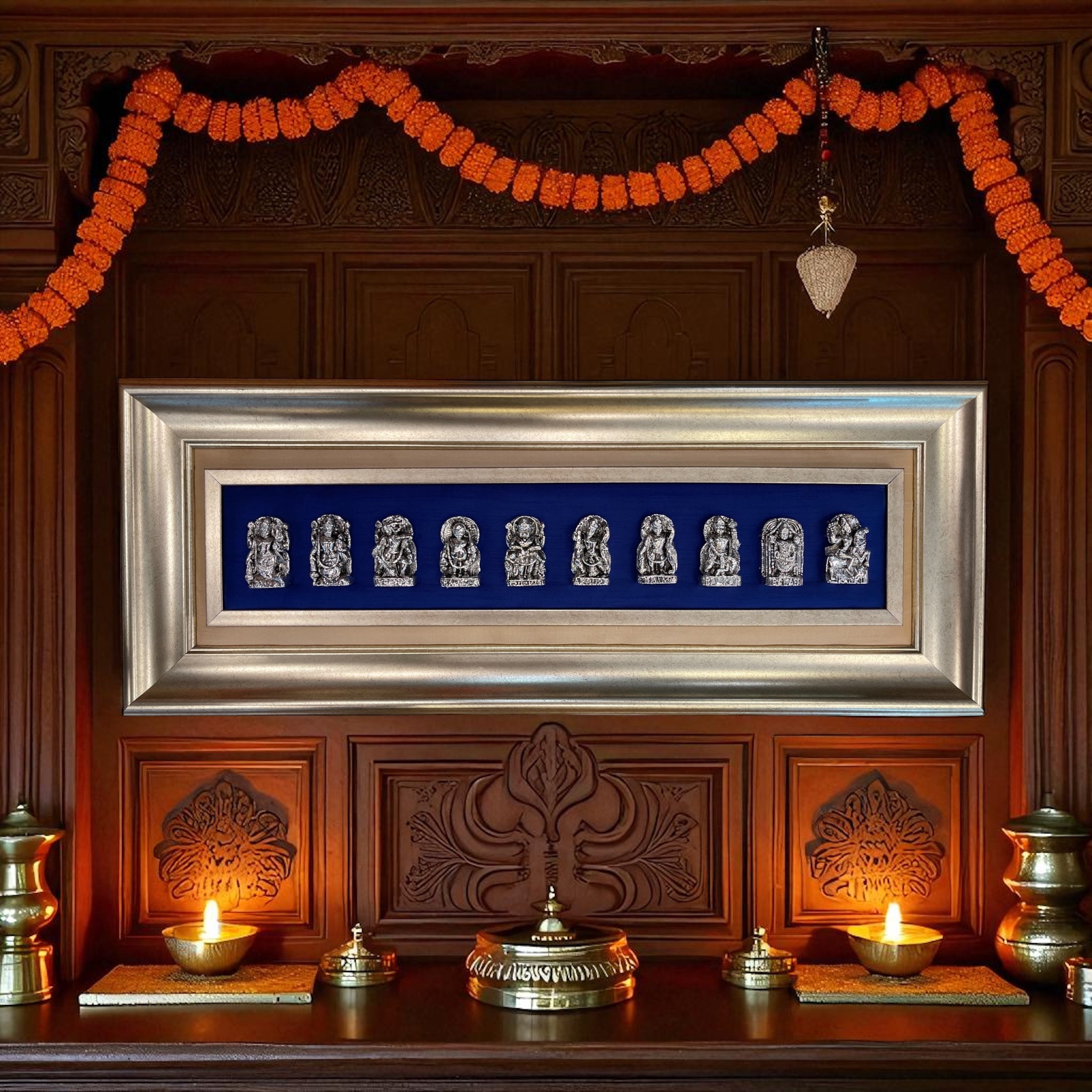 Dashavatara in Sterling Silver with Royal Blue Silk Backdrop wall mural