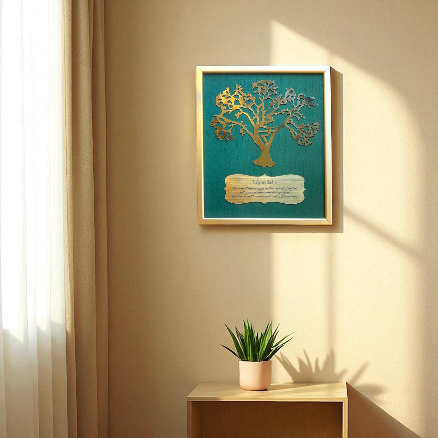 Metal Kalpavriksha Wall Art with Badge in silver frame