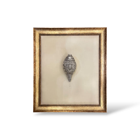 Vishnu Shank Silver White Silk in Antique Gold Moulded Frame