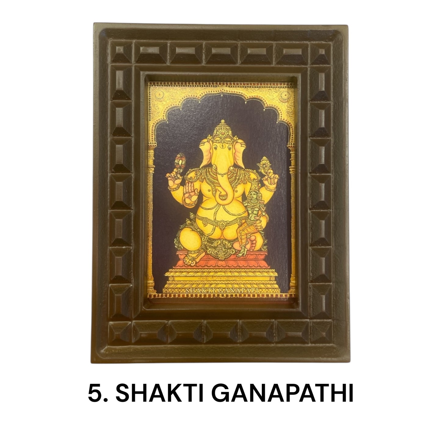 Sacred 32 Forms of Ganesha Gold Leafed Art in Wooden Frame