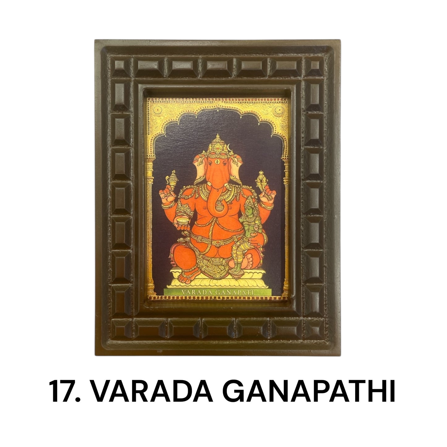 Sacred 32 Forms of Ganesha Gold Leafed Art in Wooden Frame