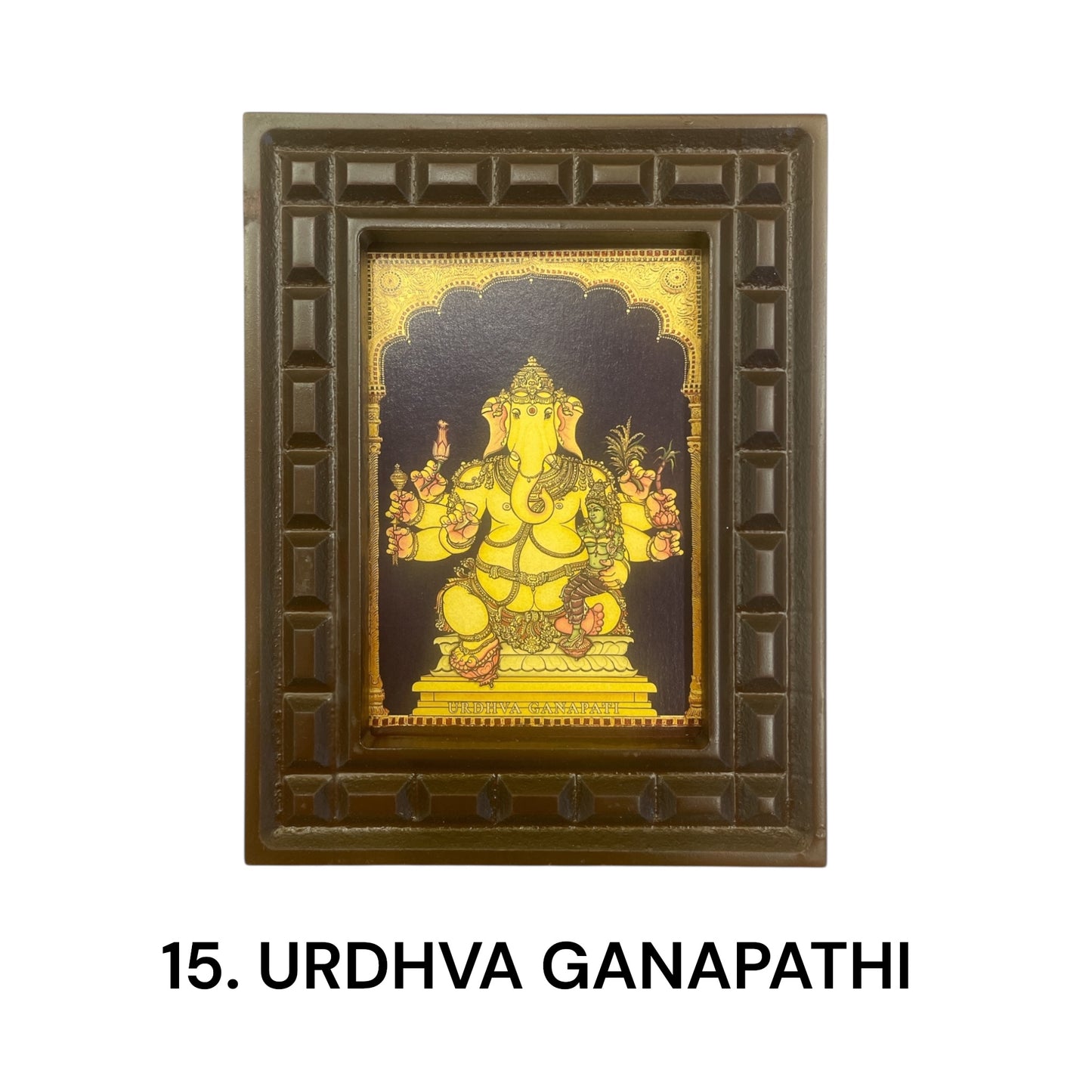 Sacred 32 Forms of Ganesha Gold Leafed Art in Wooden Frame