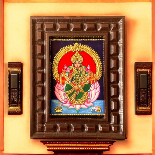 Lakshmi Tanjore Painting with Pink Lotus – Handcrafted Gold Foil Artwork