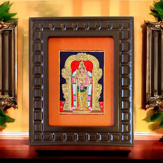 Thiruchendur Murugan Tanjore Painting with Handcrafted Wooden Frame(Orange,Red,Indigo Blue,White,Rama green)
