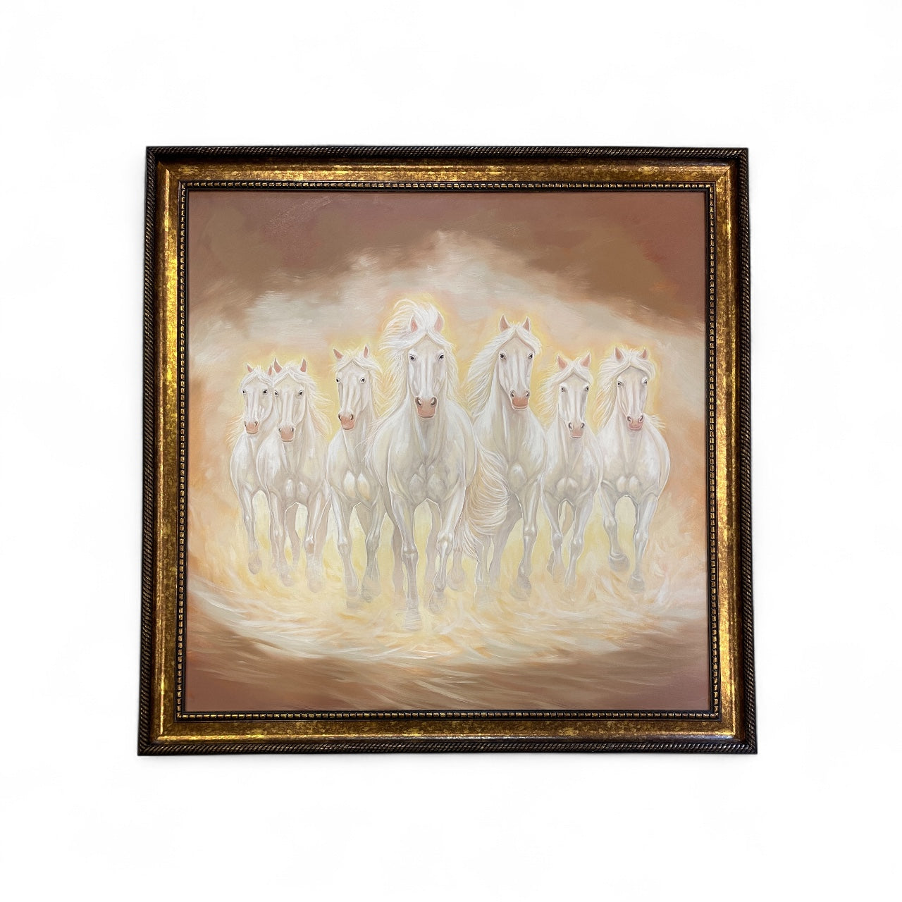 7 Running White Horses Hand Painting.
