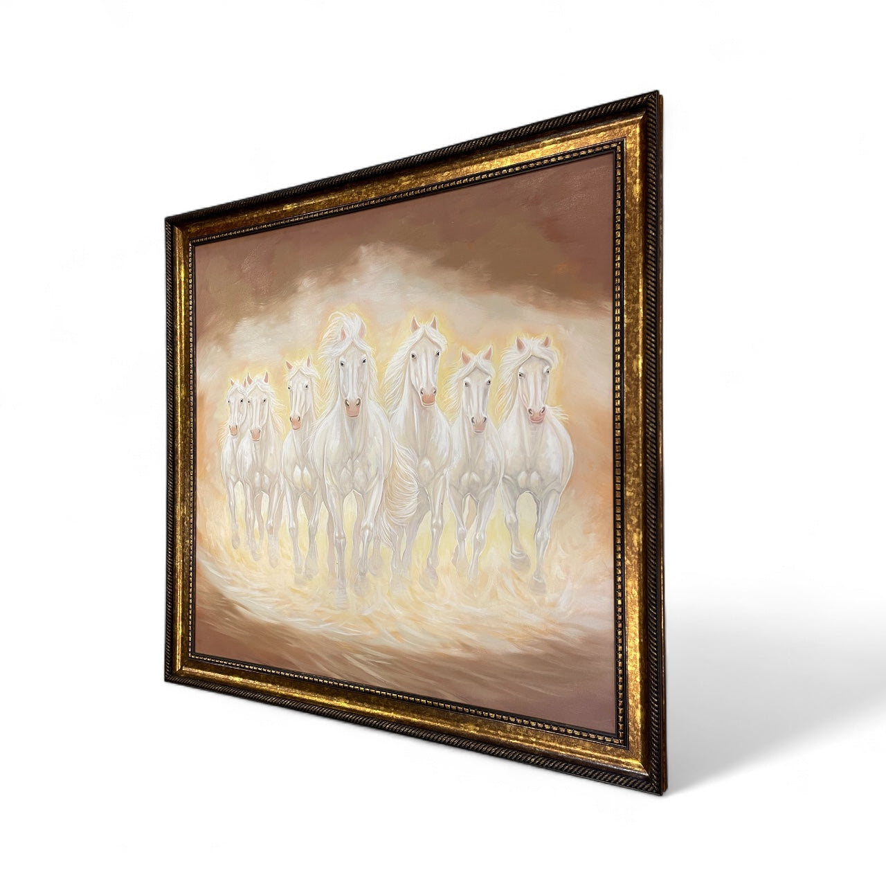 7 Running White Horses Hand Painting.