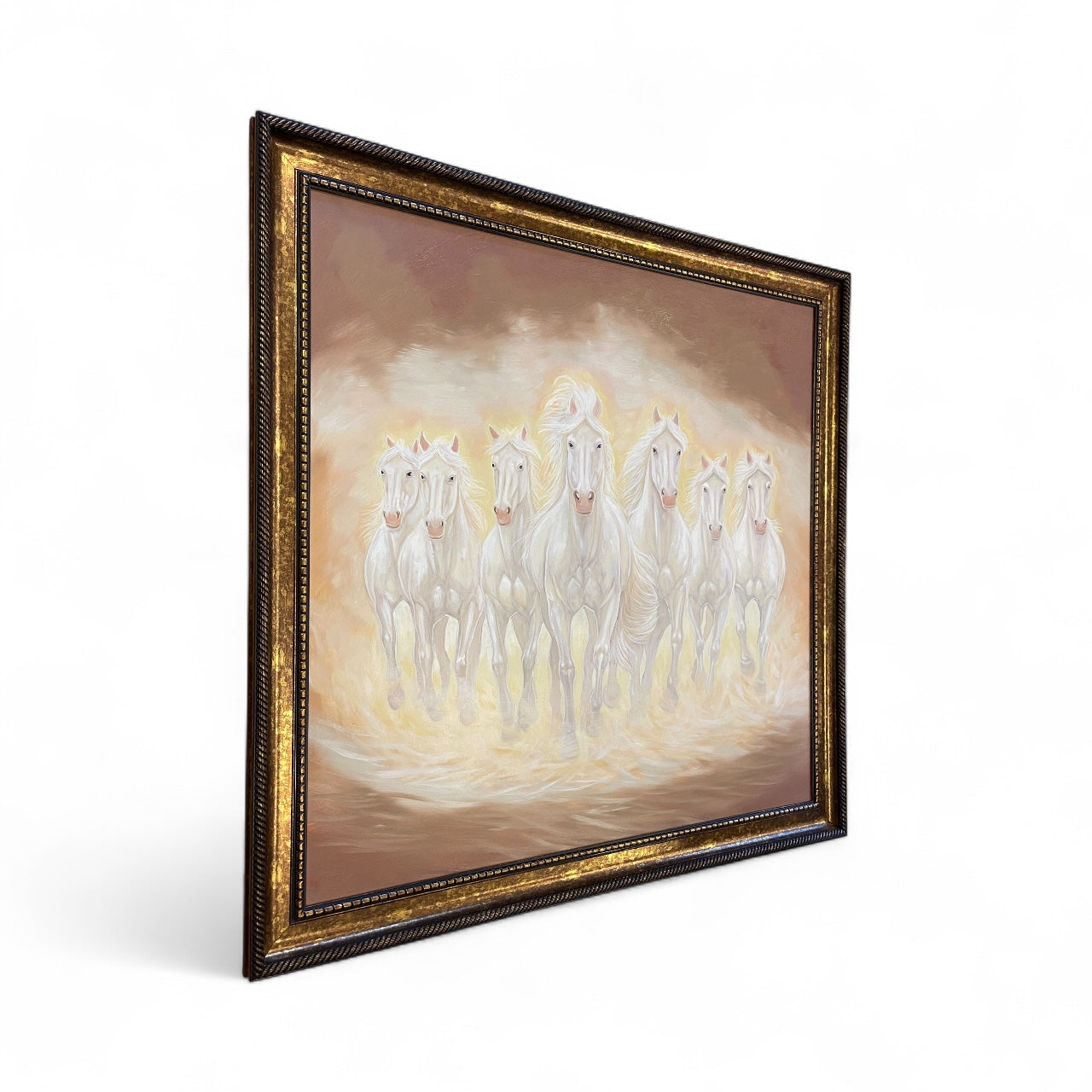 7 Running White Horses Hand Painting.