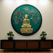 Brass Buddha on Green Silk – Sacred Wall Art from Estudio