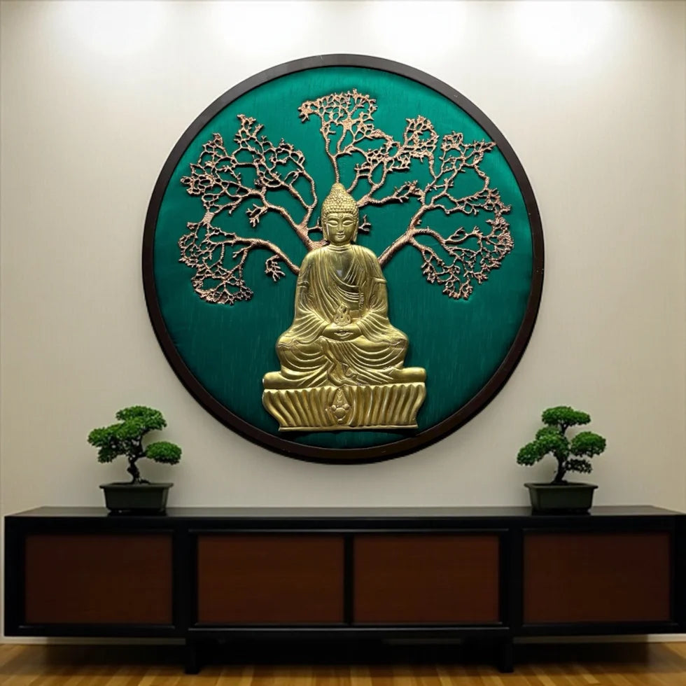 Brass Buddha Wall Art with Divine Idols | Tranquil Meditation Decor by Estudio