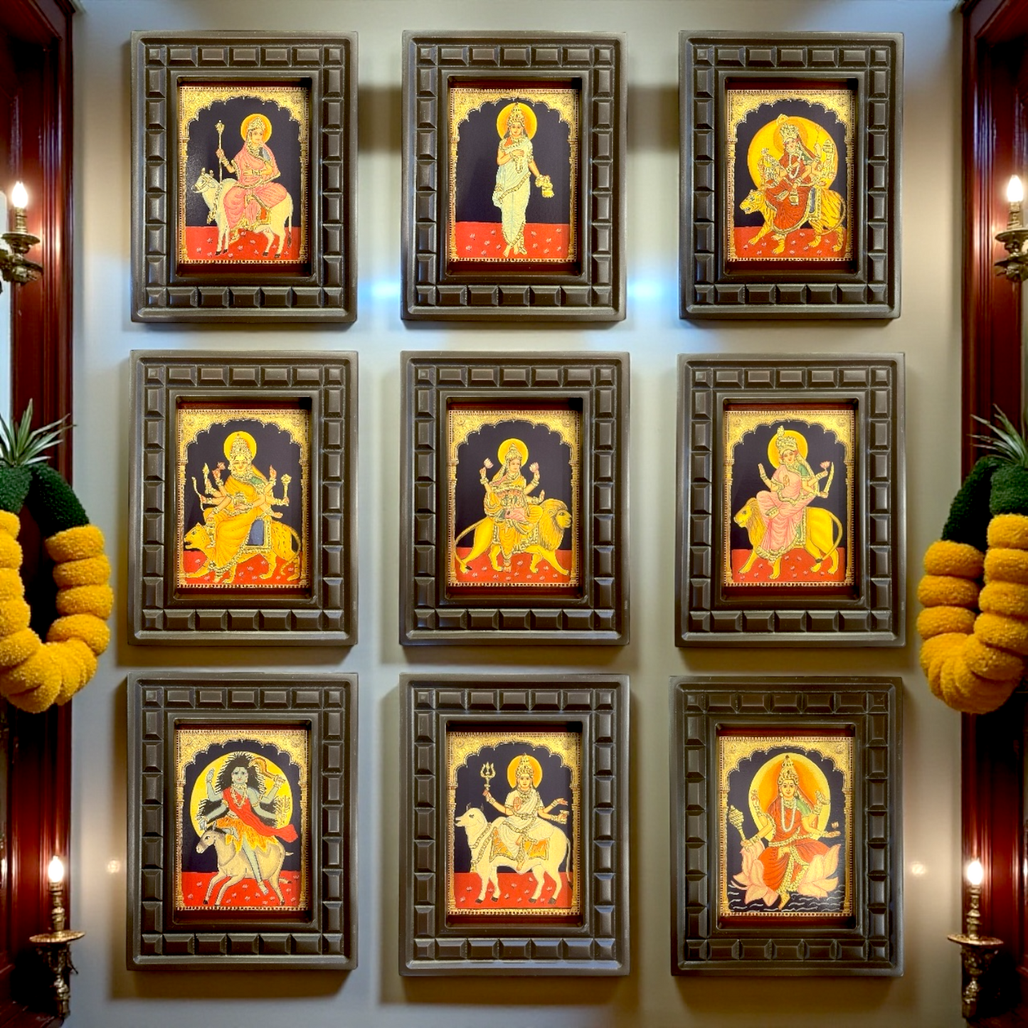 Navadurga Gold foiled art in wooden frame