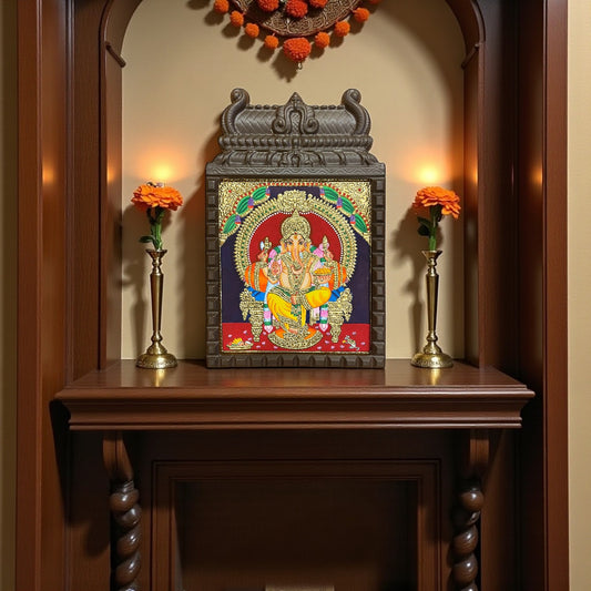 Ganapati Tanjore Painting – 2 in Wooden Frame