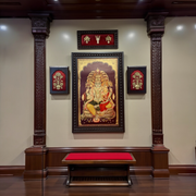 Wall Art Set Lakshmi Narayan Center, Flower Vase Pair Brass And Shanku Chakra Namam.