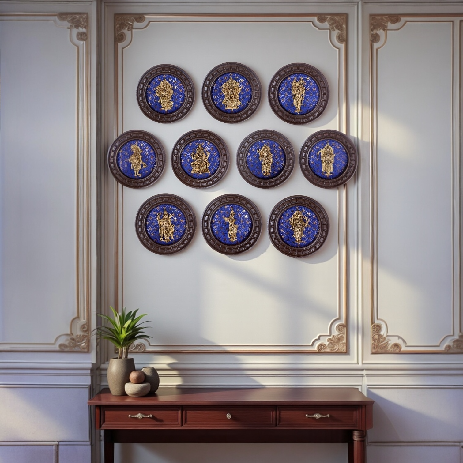 Brass Dashavatara Wall Panel –2 Ten Incarnations of Lord Vishnu