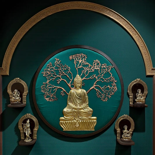 Brass Buddha Wall Art with Divine Idols | Tranquil Meditation Decor by Estudio