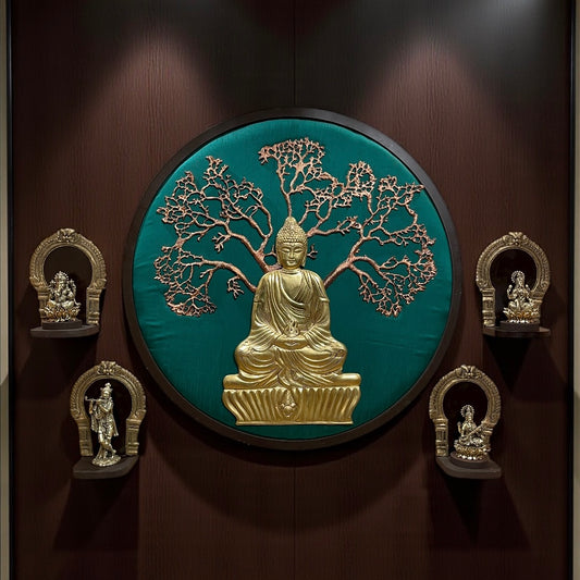 Brass Buddha Wall Art with Divine Idols | Tranquil Meditation Decor by Estudio