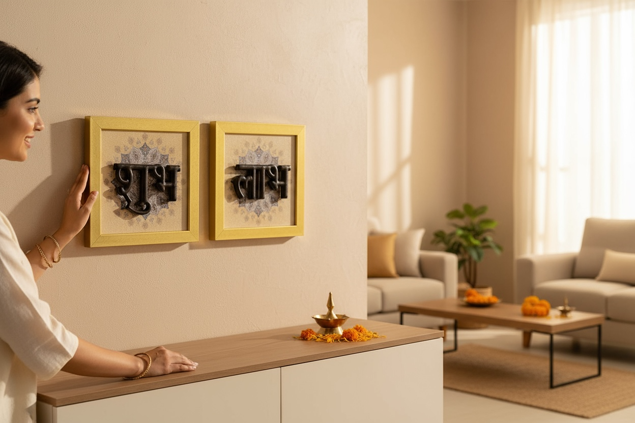 Subh Labh Wall Art – 8 x 8 Inches | Premium Spiritual Home Decor by Estudio