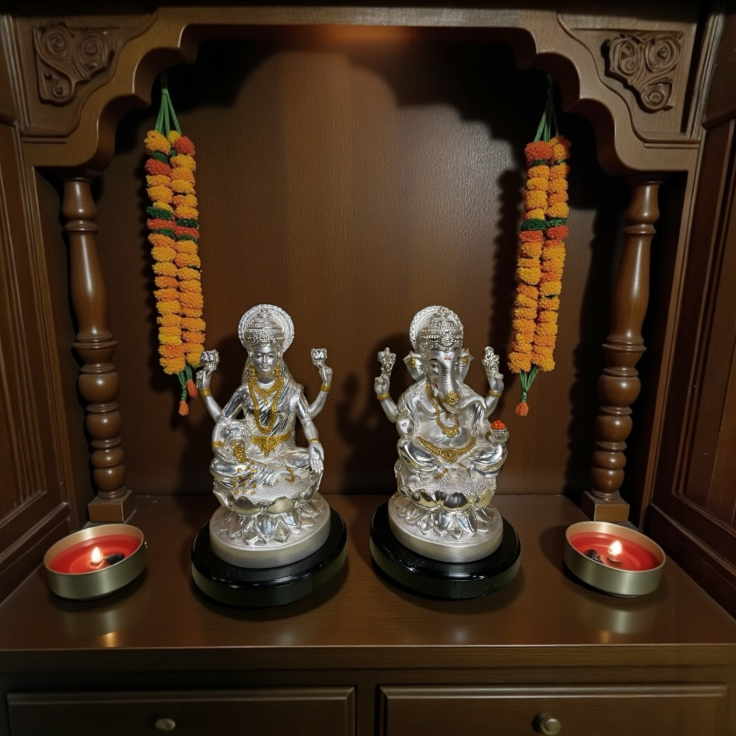 Ganesha Laxmi Idols 92.5 Sterling Silver