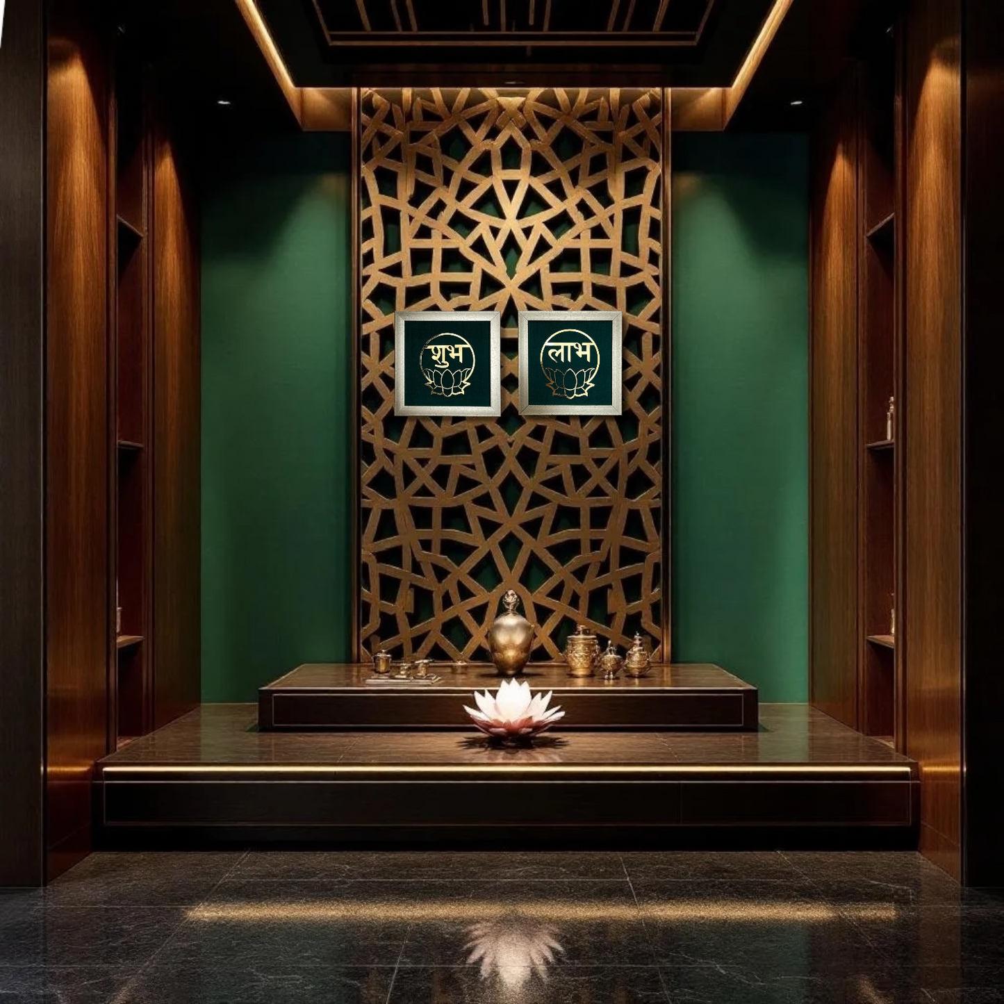 Shubh Labh Titanium Wall Decor (8” x 8”) – Premium Vastu Good Luck Symbol for Home & Office