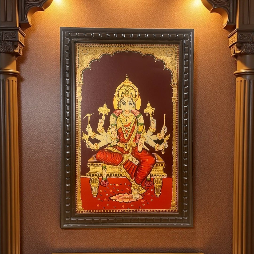 Varahi Lakshmi Gold Leafed Art With Wooden Frame