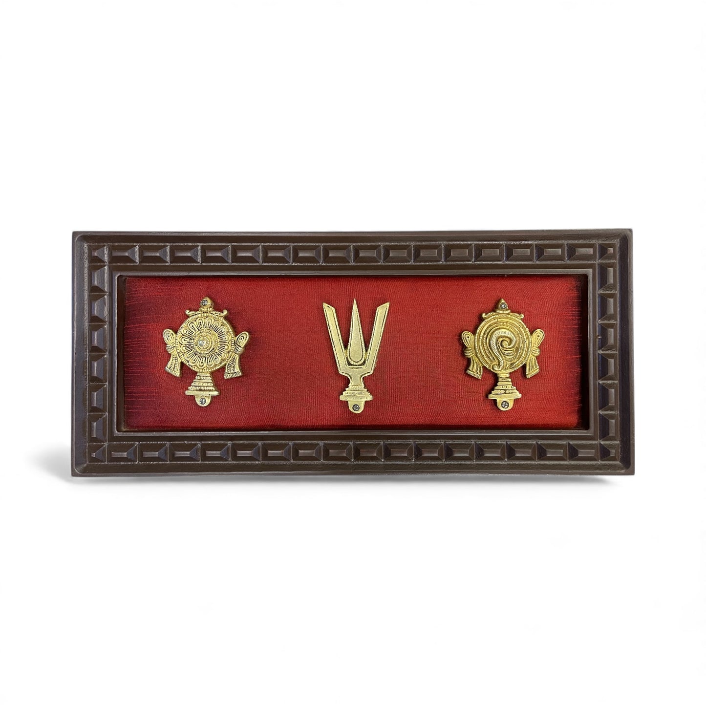 Wall Art Set Lakshmi Narayan Center, Flower Vase Pair Brass And Shanku Chakra Namam.