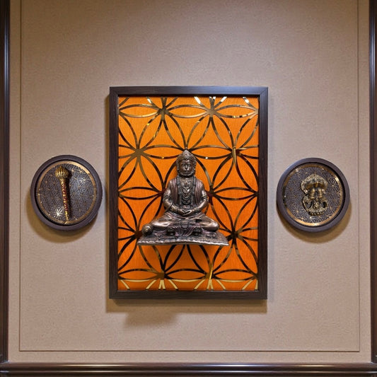 Electroplated Bronze Hanuman with Sacred Geometry Backdrop – Premium Spiritual Wall Art