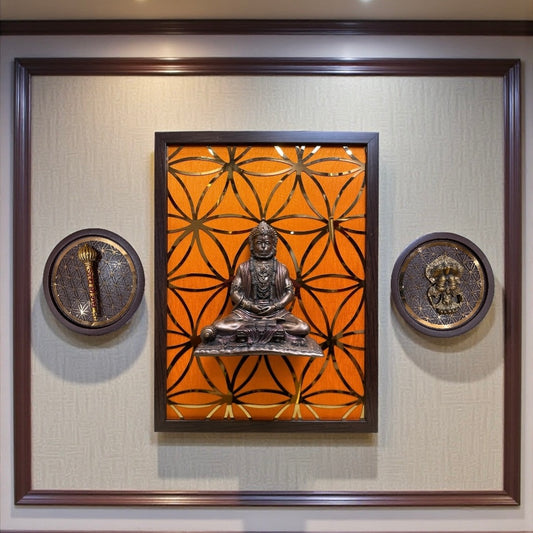 Electroplated Bronze Hanuman with Sacred Geometry Backdrop – Premium Spiritual Wall Art