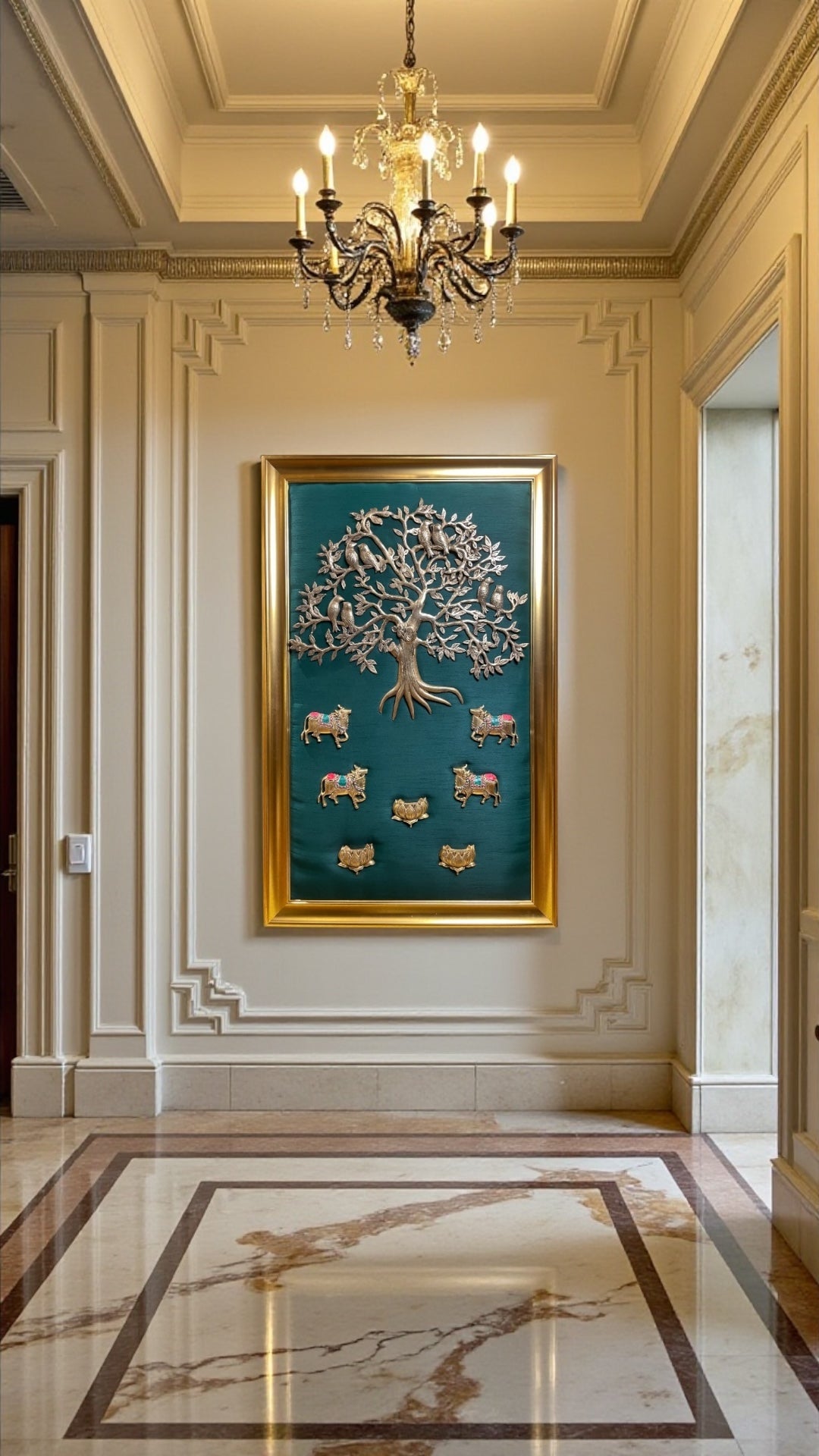 Brass Kalpavriksha With Kamadhenu & Lotus – Divine Wall Art of Abundance