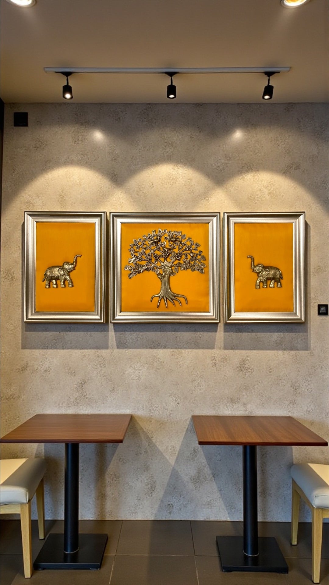 Brass Kalpavriksha with Twin Elephants – Prosperity &amp; Harmony Wall Art