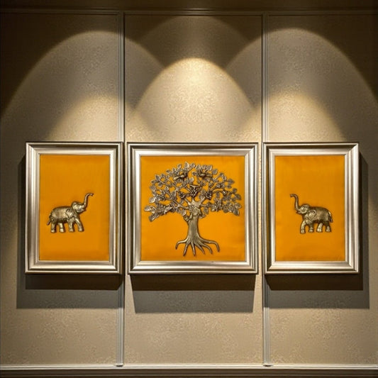 Brass Kalpavriksha with Twin Elephants – Prosperity &amp; Harmony Wall Art