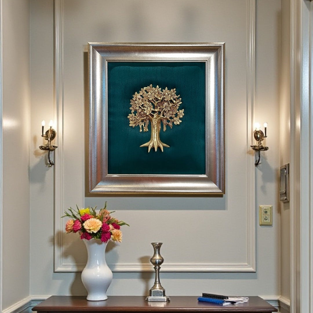 Brass Kalpavriksha – Divine Tree of Prosperity with Elegant Green Backdrop
