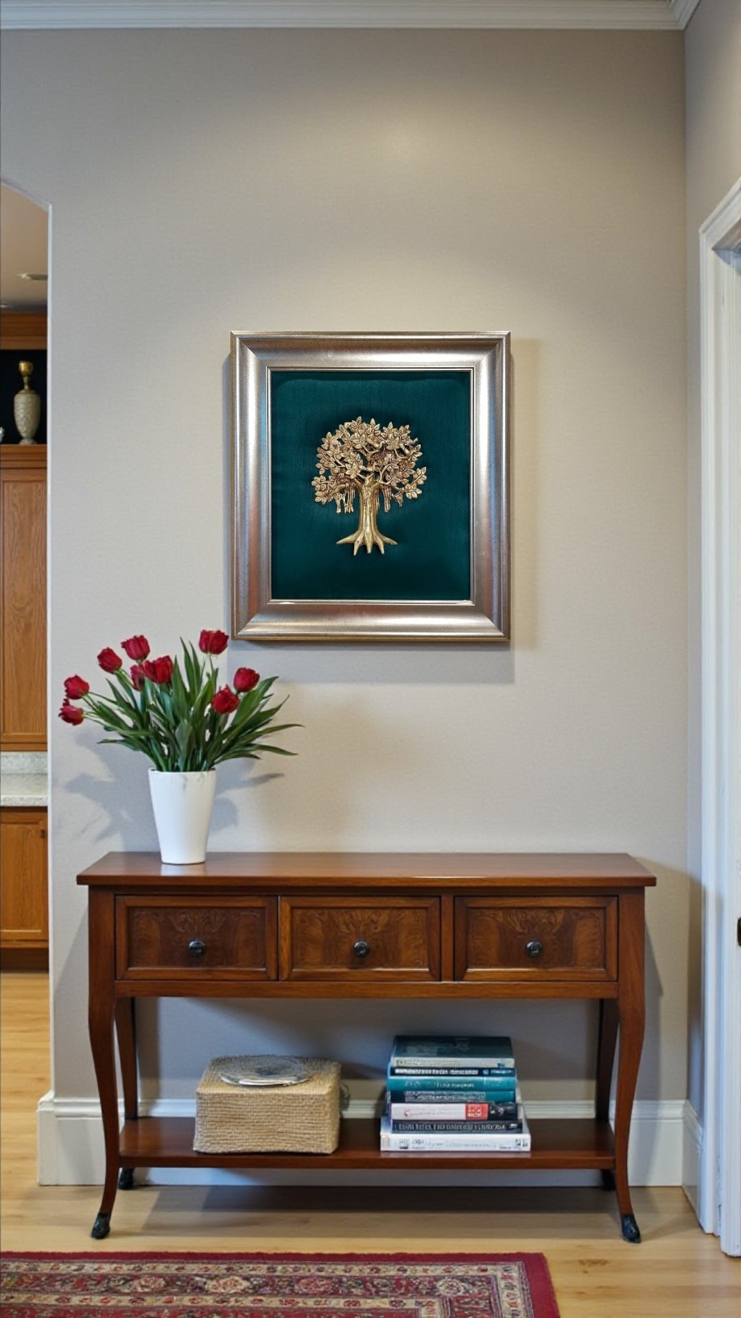 Brass Kalpavriksha – Divine Tree of Prosperity with Elegant Green Backdrop