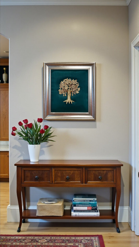 Brass Kalpavriksha – Divine Tree of Prosperity with Elegant Green Backdrop