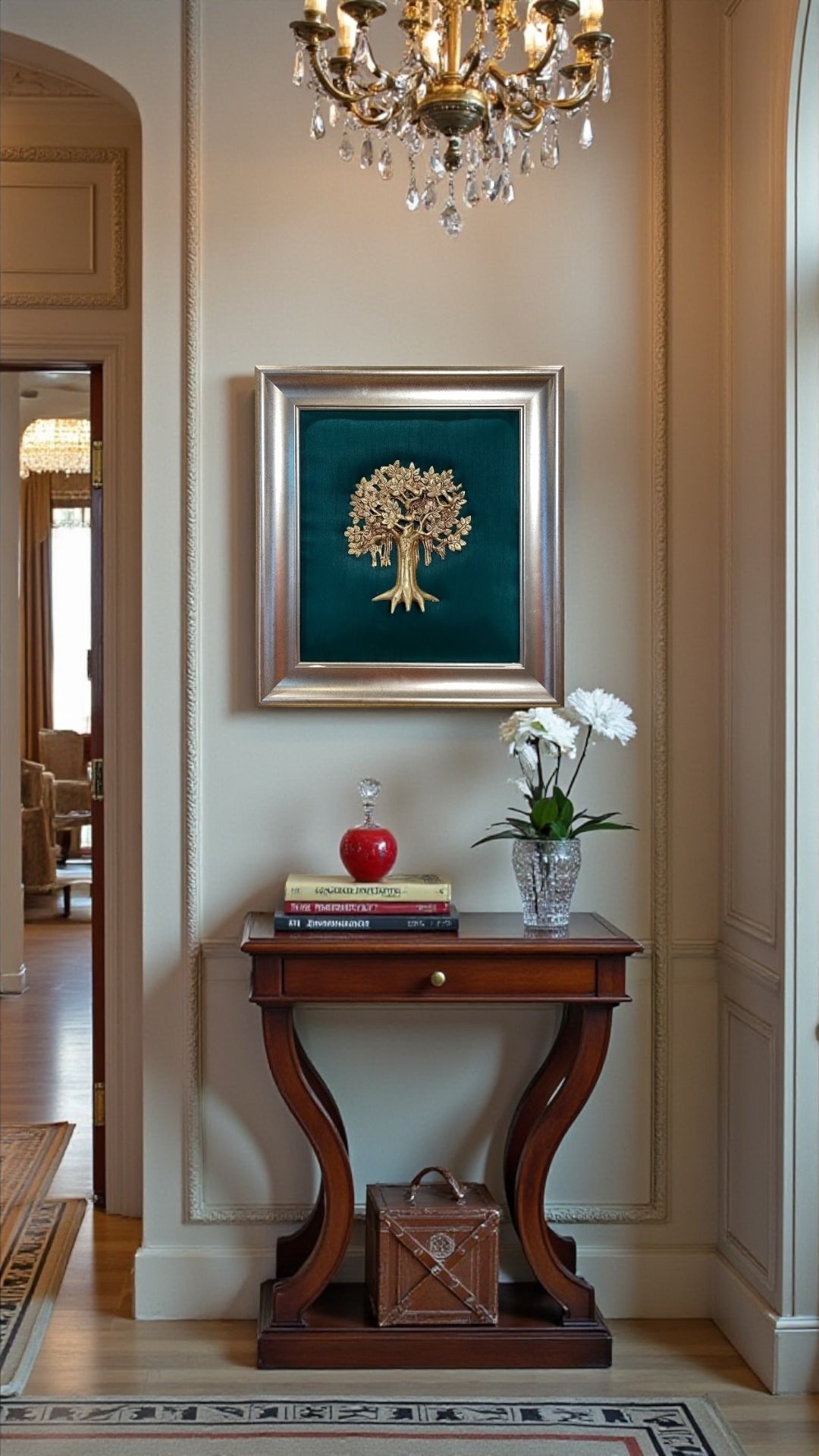 Brass Kalpavriksha – Divine Tree of Prosperity with Elegant Green Backdrop