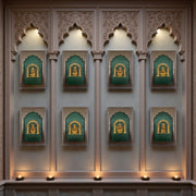 Astalakshmi Brass Set of 8 with Rama Green Silk in Wooden Frame