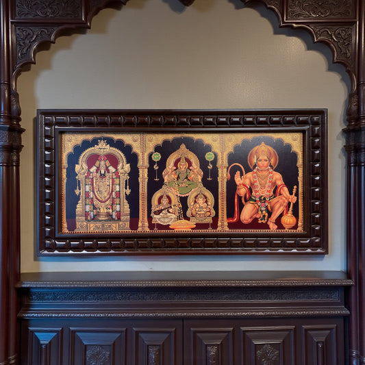 5 Gods in One Frame Gold Leafed Wall Art | Divine Pooja Décor