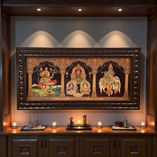 5-in-1 Divine Gold Leafed Art – Hanuman, Lakshmi, Ganesh, Saraswati & Krishna