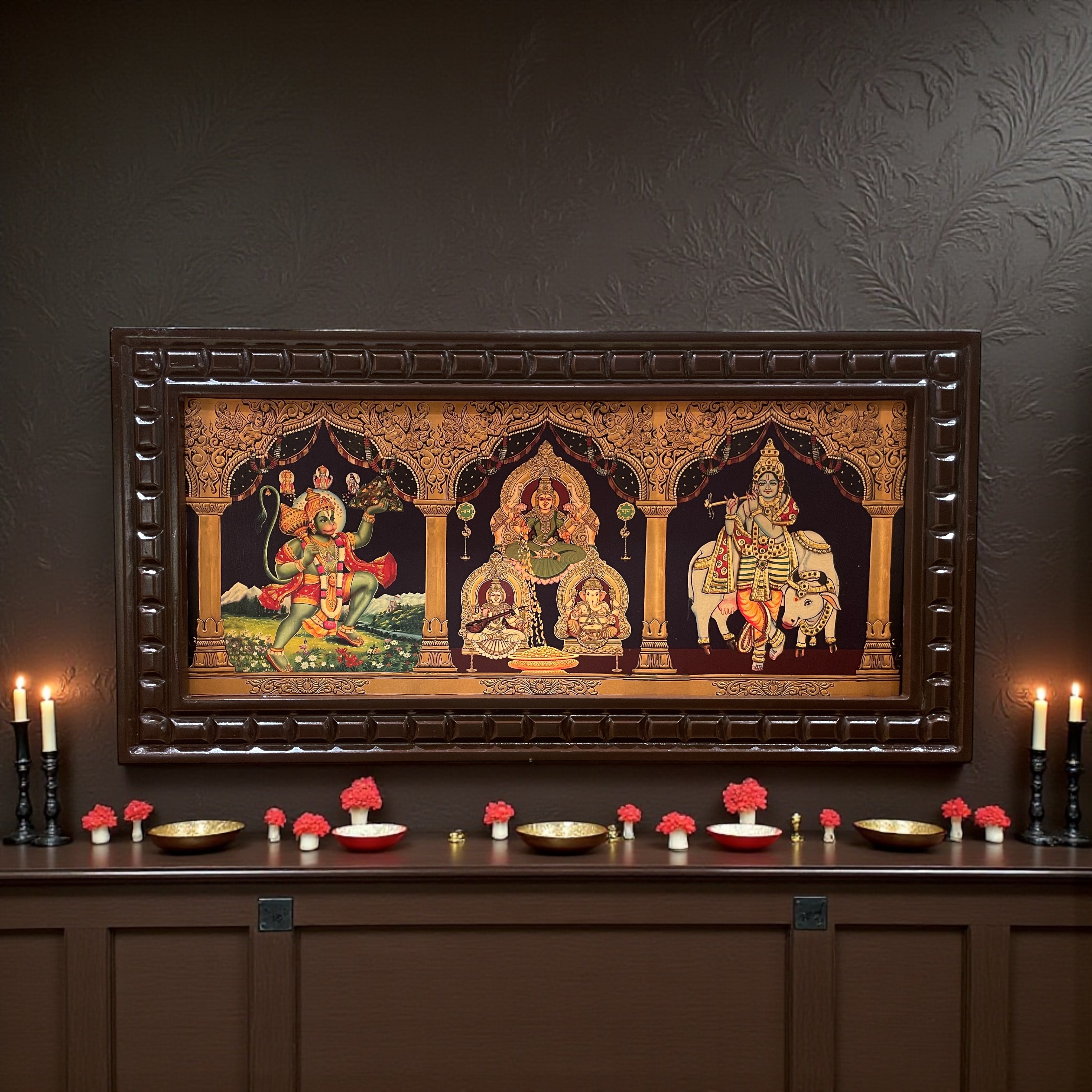 5-in-1 Divine Gold Leafed Art – Hanuman, Lakshmi, Ganesh, Saraswati & Krishna