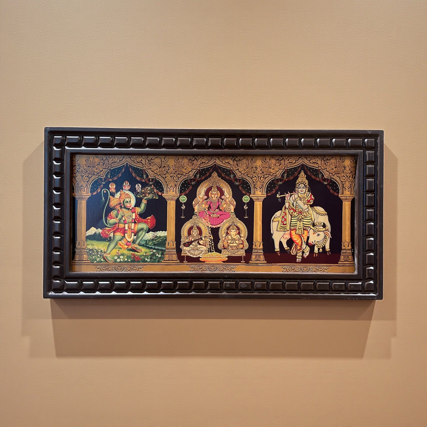 5-in-1 Divine Gold Leafed Art – Hanuman, Pink Saree Lakshmi, Ganesh, Saraswati & Krishna