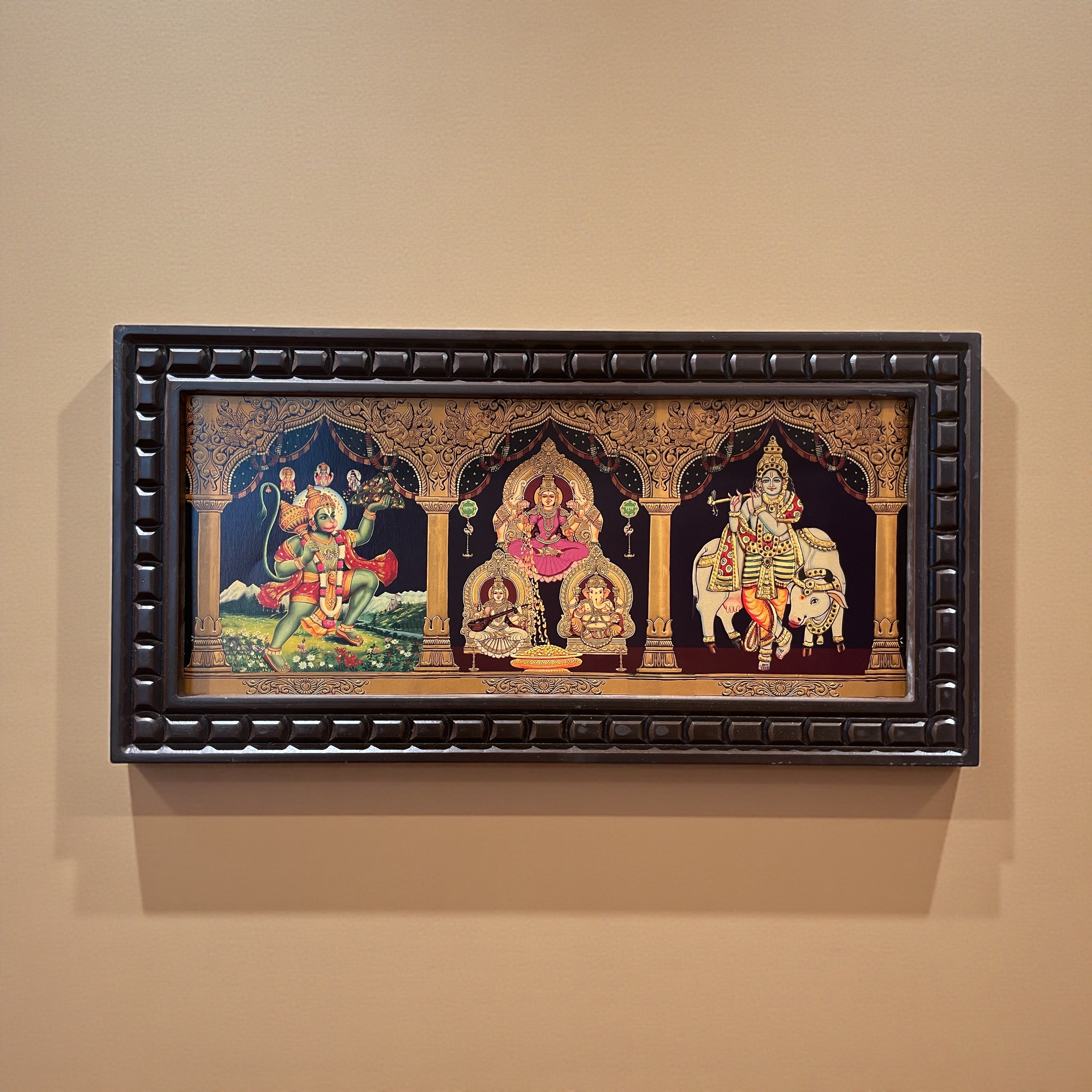5-in-1 Divine Gold Leafed Art – Hanuman, Pink Saree Lakshmi, Ganesh, Saraswati & Krishna