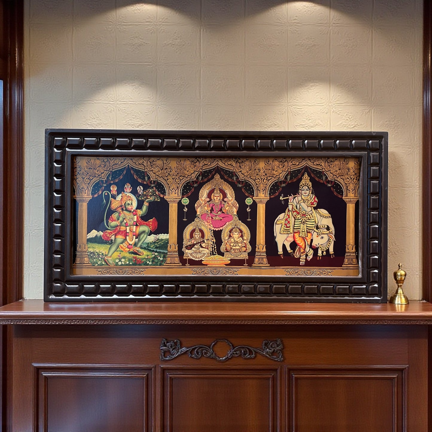 5-in-1 Divine Gold Leafed Art – Hanuman, Pink Saree Lakshmi, Ganesh, Saraswati & Krishna