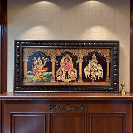 5-in-1 Divine Gold Leafed Art – Hanuman, Pink Saree Lakshmi, Ganesh, Saraswati & Krishna