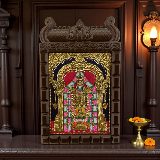 Lord Tirupati Tanjore Painting in Wooden Temple Frame
