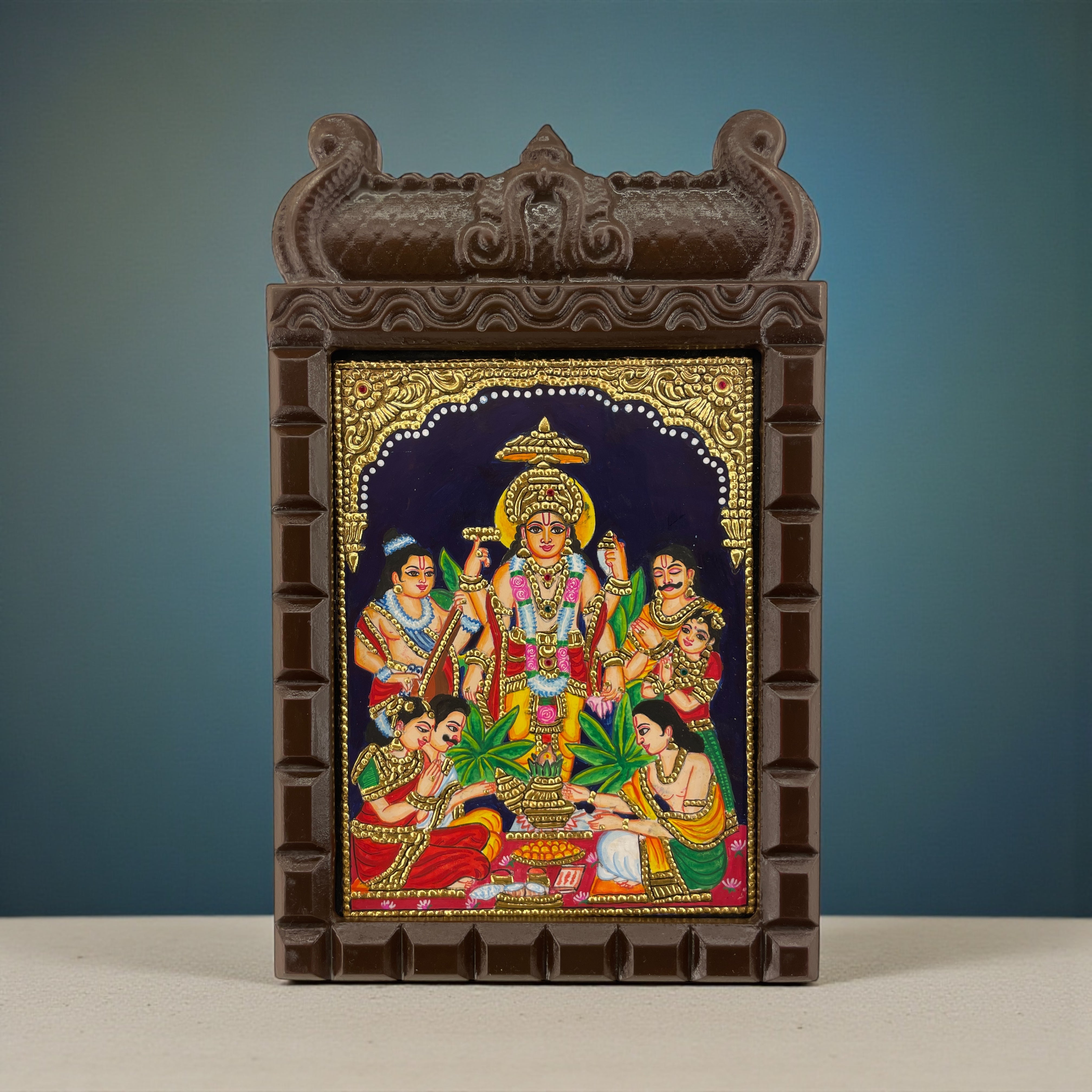 Lord Satyanarayan Tanjore Painting in Wooden Temple Frame