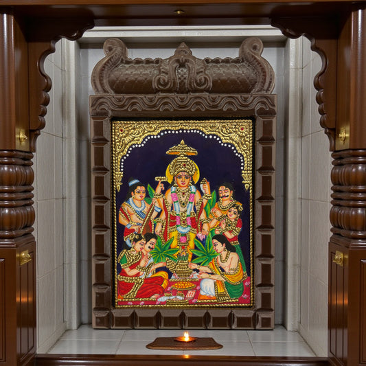 Lord Satyanarayan Tanjore Painting in Wooden Temple Frame