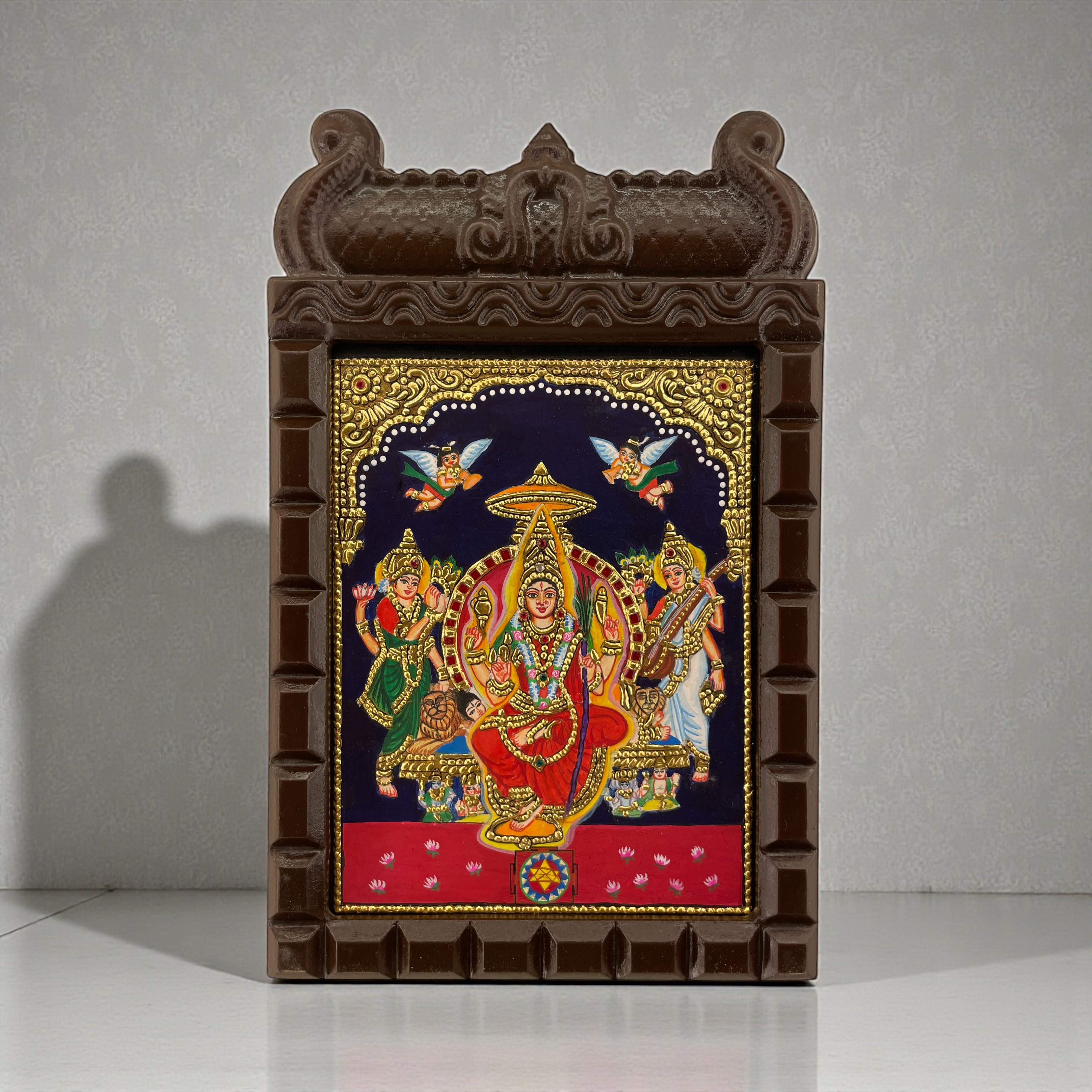 Tripura Sundari Tanjore Painting in Wooden Temple Frame