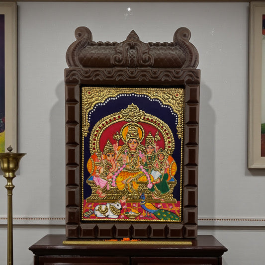 Shiv Parivar Tanjore Painting in Wooden Temple Frame