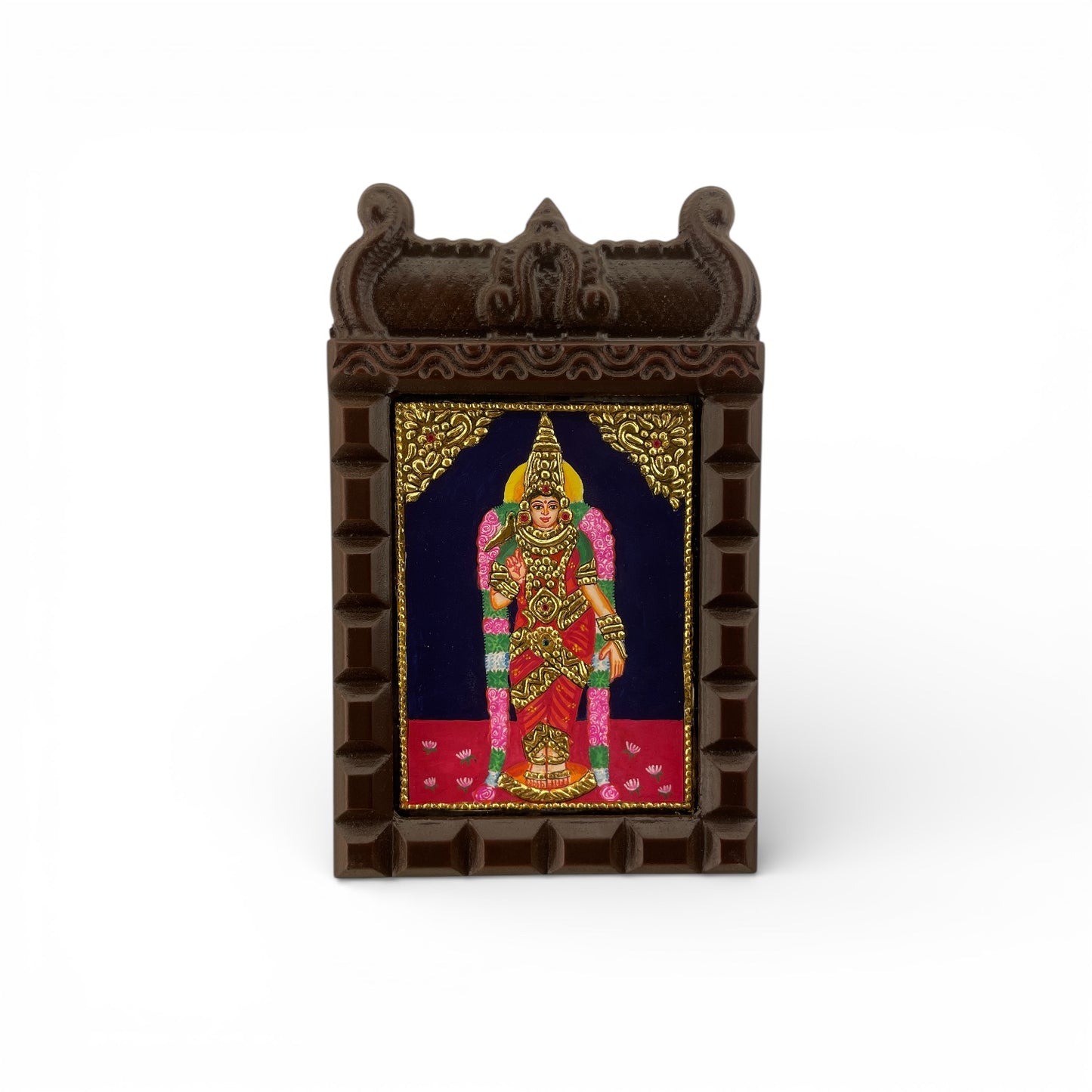 Madurai Meenakshi Tanjore Painting in Wooden Temple Frame