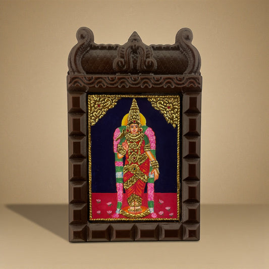 Madurai Meenakshi Tanjore Painting in Wooden Temple Frame
