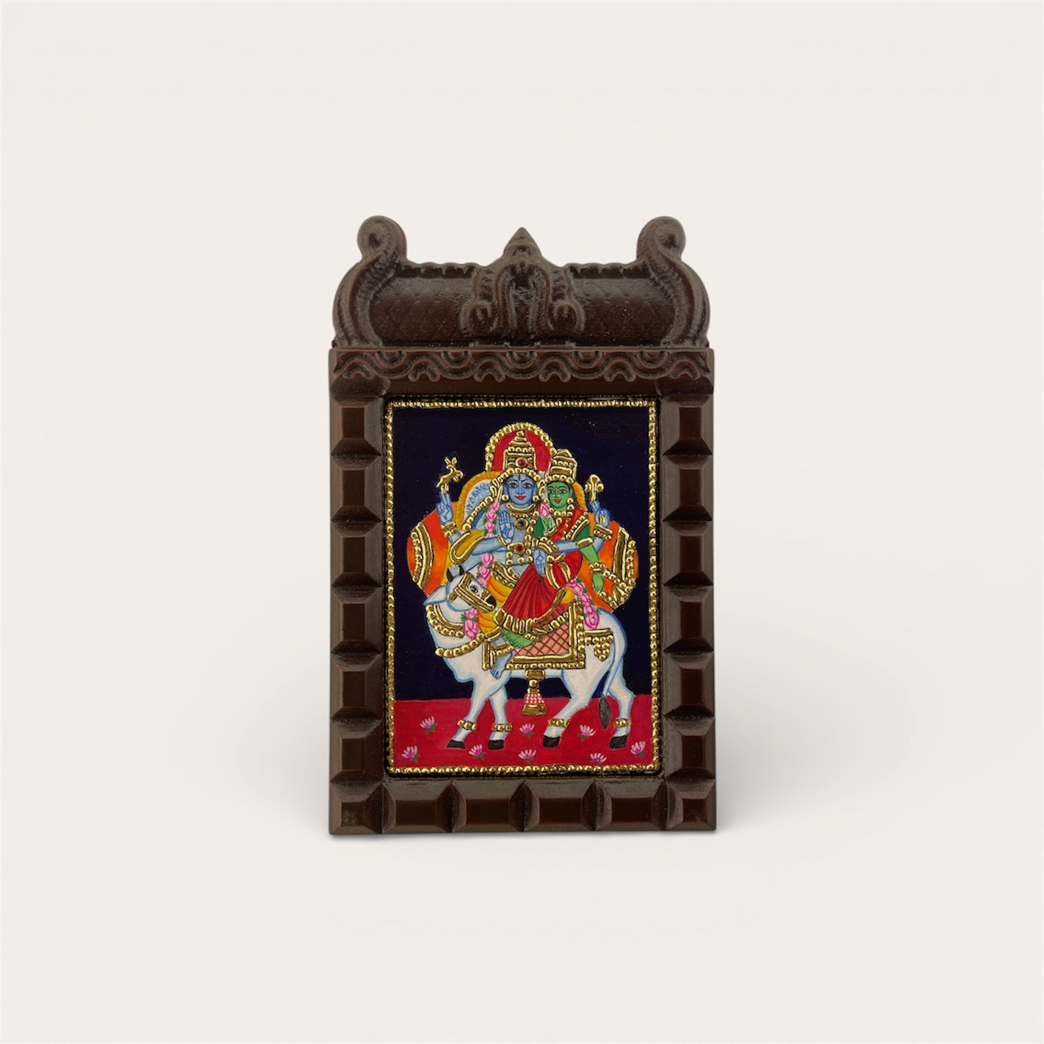 Shiva and Parvati on Nandi Tanjore Painting